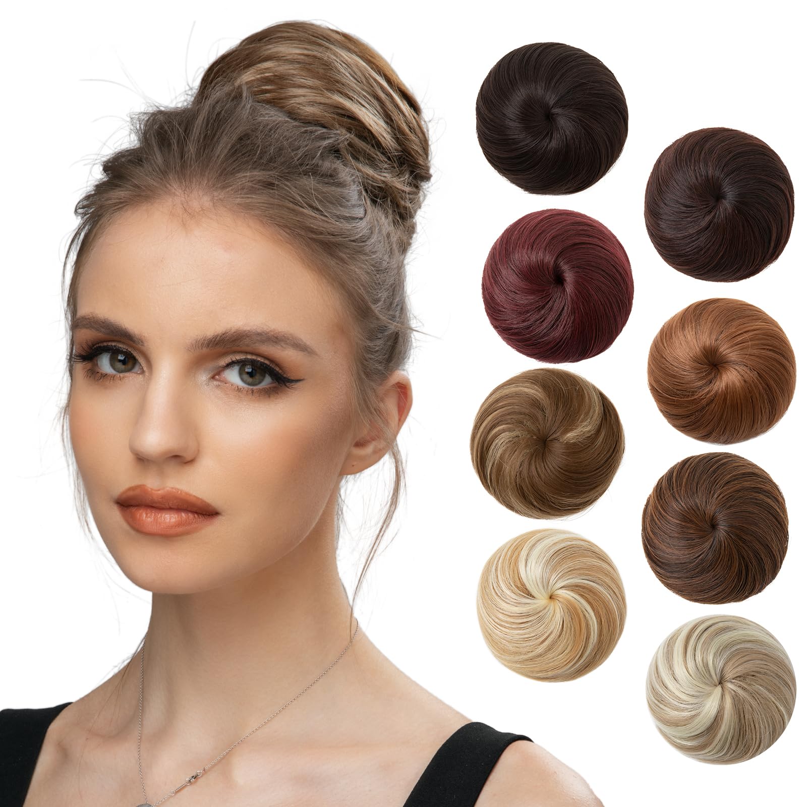 SARLA Black Synthetic Hair Bun Extensions for Women & Girls - Updo Drawstring Ballet Bun Donut Chignon - Perfect for Dance, Cosplay & Everyday Hairstyles