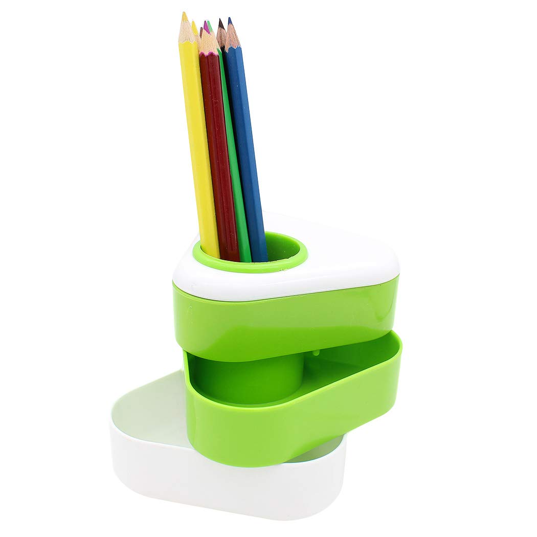 Rotating Drawer Triangle Pencil Holder - Green Desk Organizer with 3 Compartments | Perfect for Office, School & Home Workspace Organization