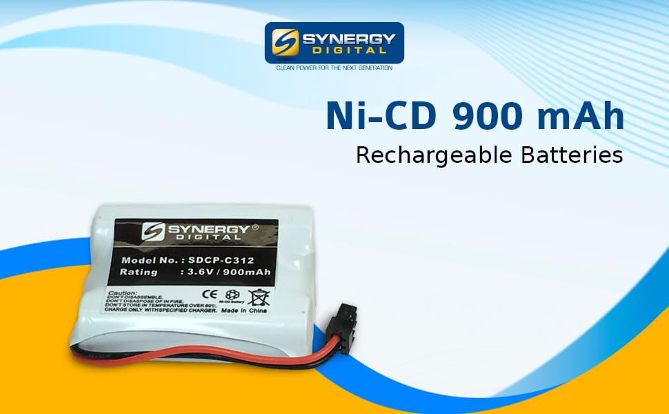 Synergy Digital Cordless Phone Batteries - 2 Pack Ni-CD 3.6V 900mAh Replacement for Panasonic 438031 & Sony BP-T38 (SDCP-C312) | Perfect for Home/Office Cordless Phones & Long-Lasting Power Supply