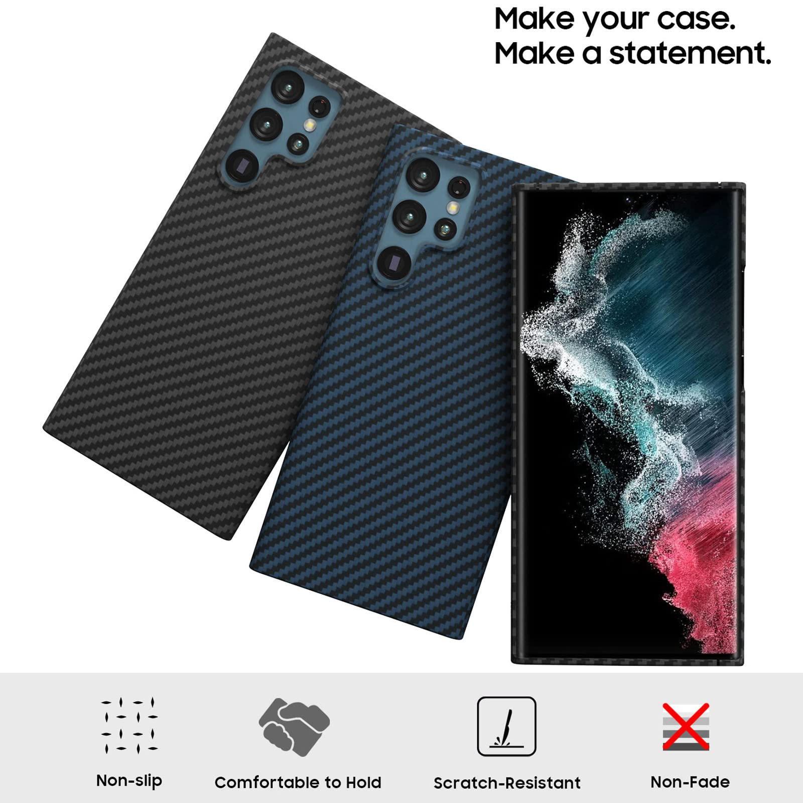 Premium Carbon Fiber Case for Samsung Galaxy S22/S22 Plus/S22 Ultra - Ultra Thin & Lightweight Aramid Fiber Phone Cover with Minimalist Design - Perfect for Everyday Protection & Business Use