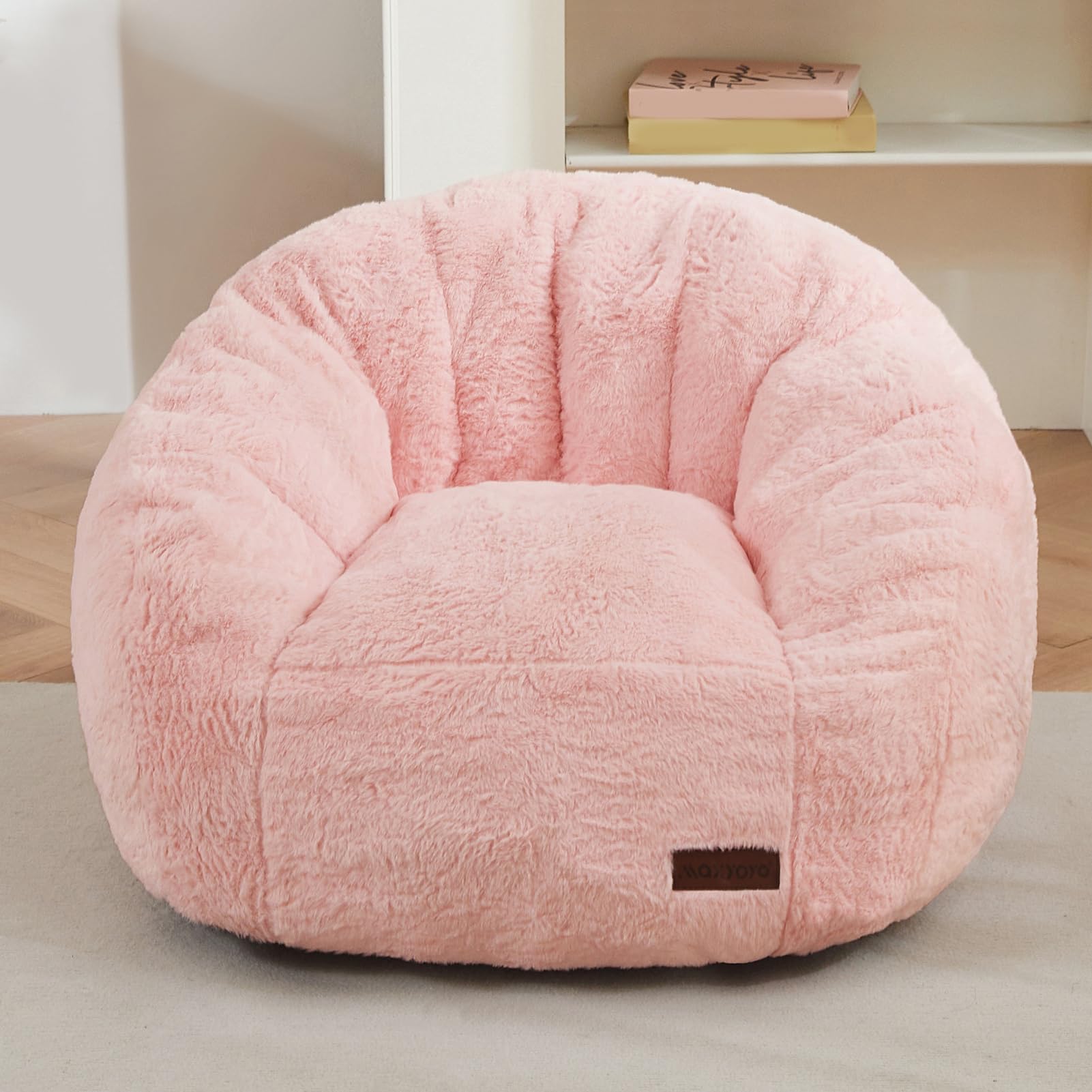 MAXYOYO Kids Bean Bag Chair - Shell Shaped Bean Bag Couch for Boys & Girls, Pink - Perfect for Playroom, Bedroom, Reading Nook & Relaxation