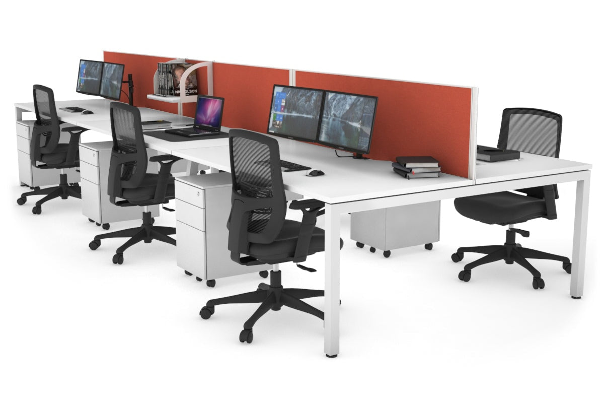 Quadro Square Legs 6-Person Office Workstation Desk - 1200L x 800W with Cable Management Scallop - Ideal for Open Office Layouts & Collaborative Workspaces