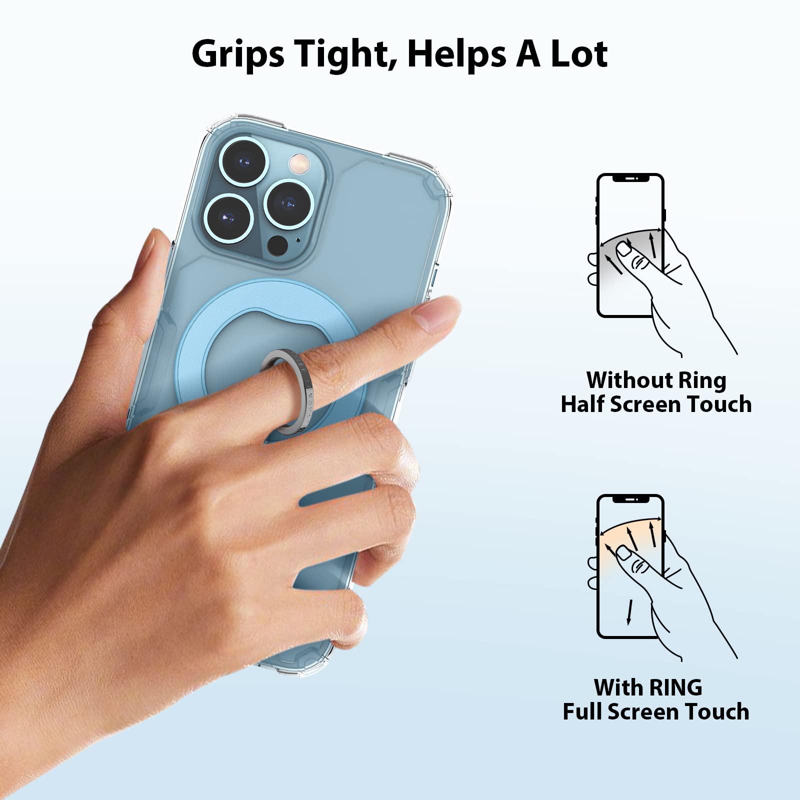 Nillkin SnapGrip Metal Phone Ring Holder - Adjustable Kickstand & Phone Grip for Samsung Galaxy S22 Ultra/S22/S21, iPhone 13/13 Pro/13 Mini/XS/12/11, Google Pixel 6/6A (Sky Blue) - Perfect for Hands-Free Viewing, Secure Grip & Multi-Angle Stand