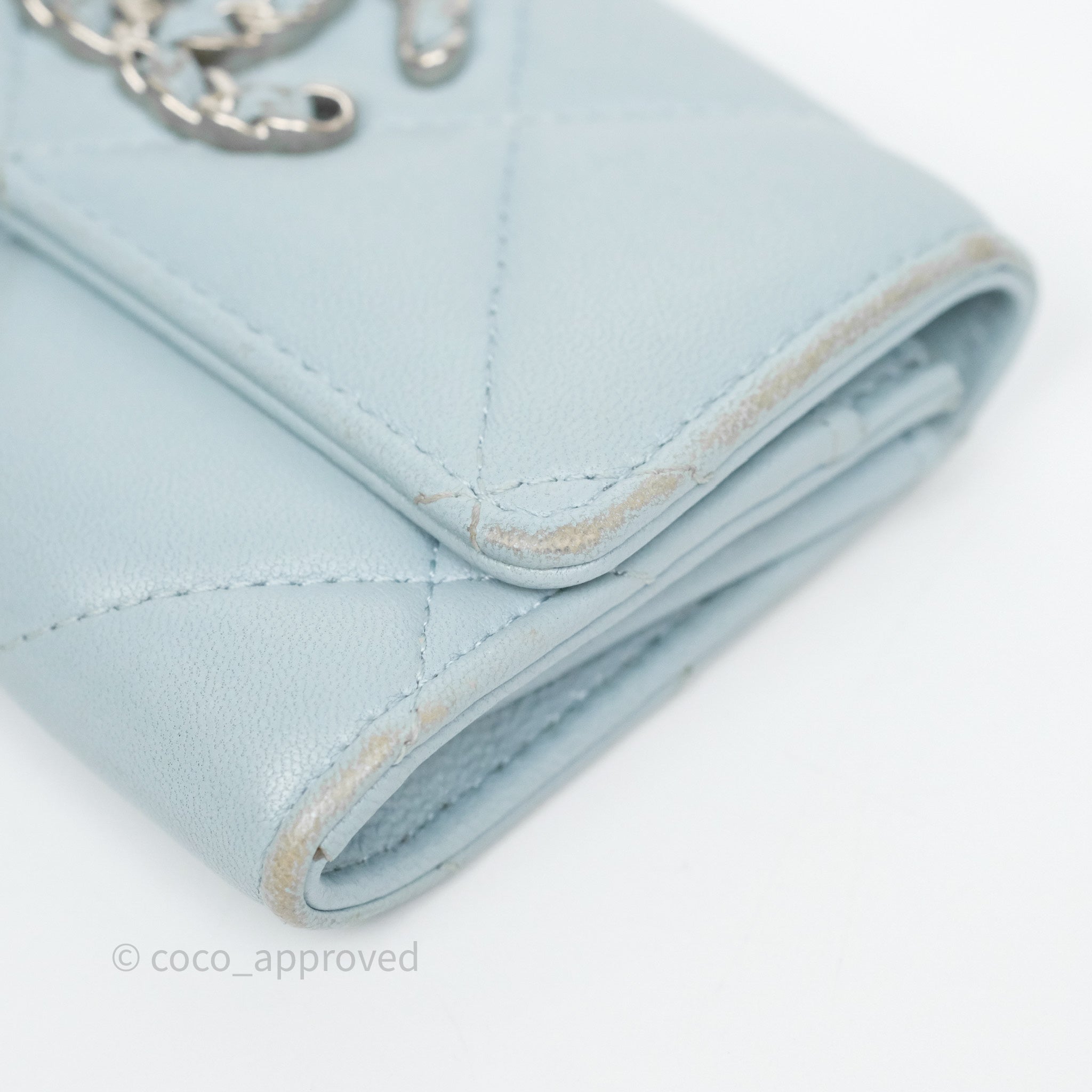 Chanel 19 Flap Card Holder in Light Blue Lambskin - Luxury Leather Wallet for Women | Perfect for Everyday Use, Travel & Gift Giving