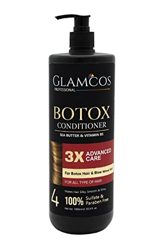 GLAMCOS PROFESSIONAL Botox Conditioner with Sea Butter & Vitamin B5 - 1000ml Repairing Treatment for Dry & Damaged Hair | 3X Advanced Care for Botox, Blowout & All Hair Types | Perfect for Salon Use & At-Home Hair Treatments