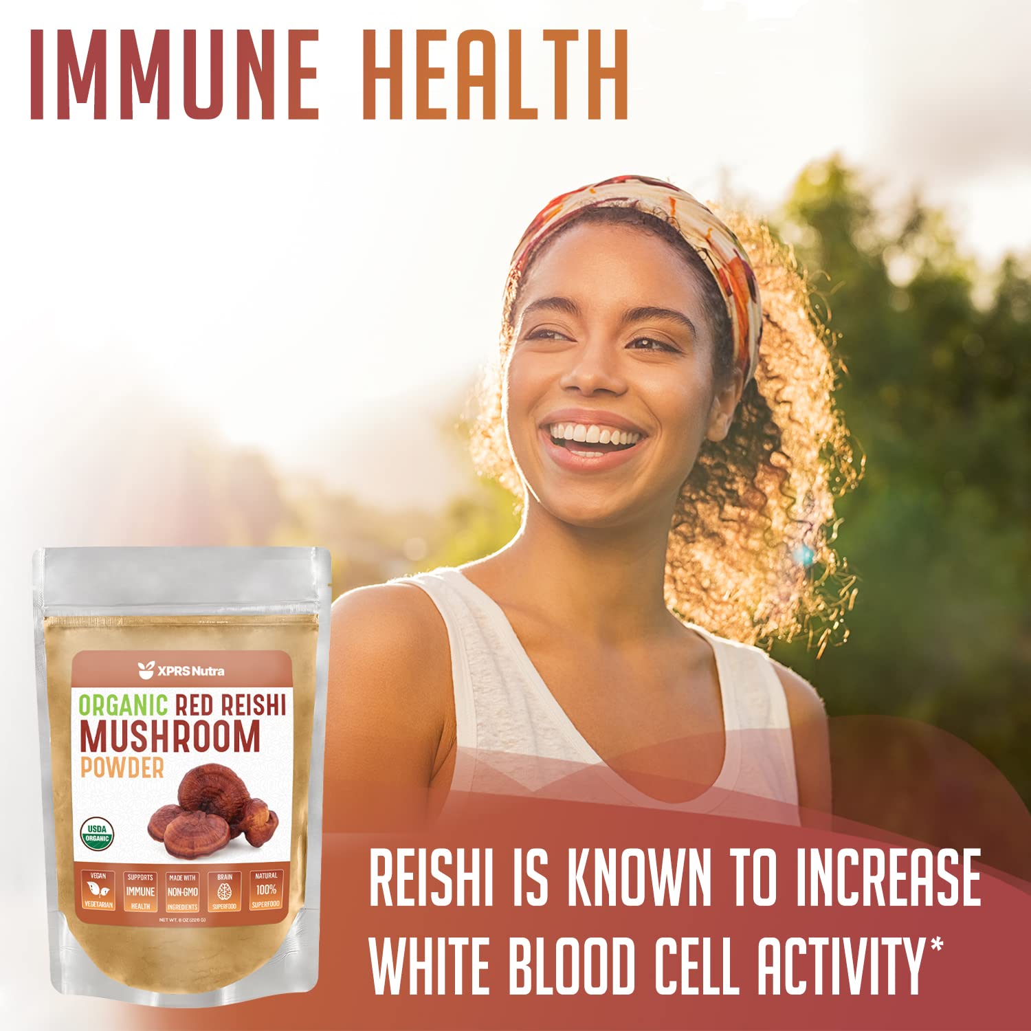 XPRS Nutra Organic Red Reishi Mushroom Powder - Premium Vegan Reishi Supplement for Brain Health, Longevity & Energy Boost - 8oz | Supports Immune System & Stress Relief for Daily Wellness Routine