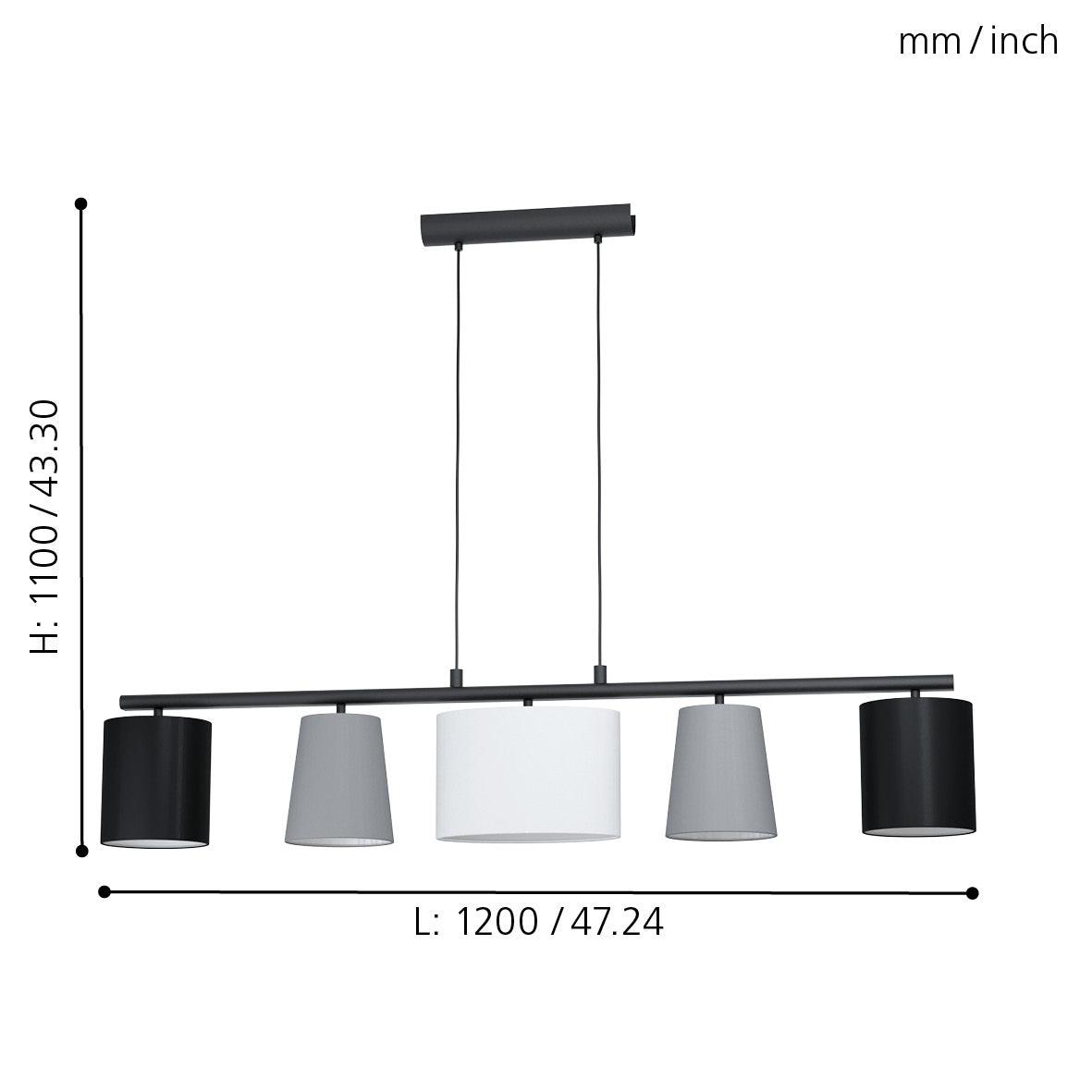Eglo Almeida 1-Light Modern Pendant Lighting Fixture with Grey & White Fabric Shade - Perfect for Kitchen Island, Dining Room or Bedroom Ceiling Lighting