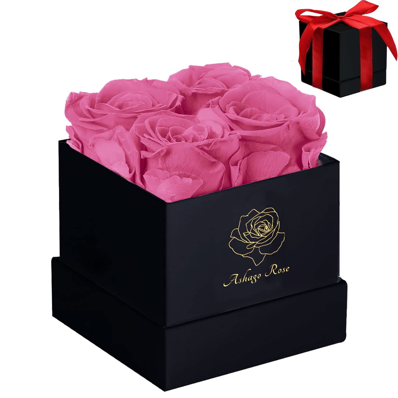 Preserved Roses in a Square Black Box - 4 Pink Real Roses That Last Forever | Romantic Eternal Flower Gift for Her, Mom, Wife | Perfect for Anniversaries, Valentine's Day & Special Occasions