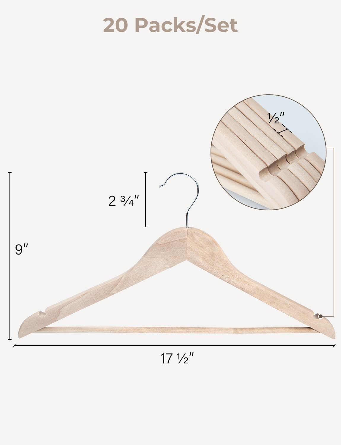 Premium Lotus Wooden Clothes Hangers - Heavy-Duty Natural Wood Coat Hangers for Shirts, Jackets, Pants, Suits & Sweaters (20 Pack) - Ideal for Closet Organization, Retail Stores & Luxury Garment Display