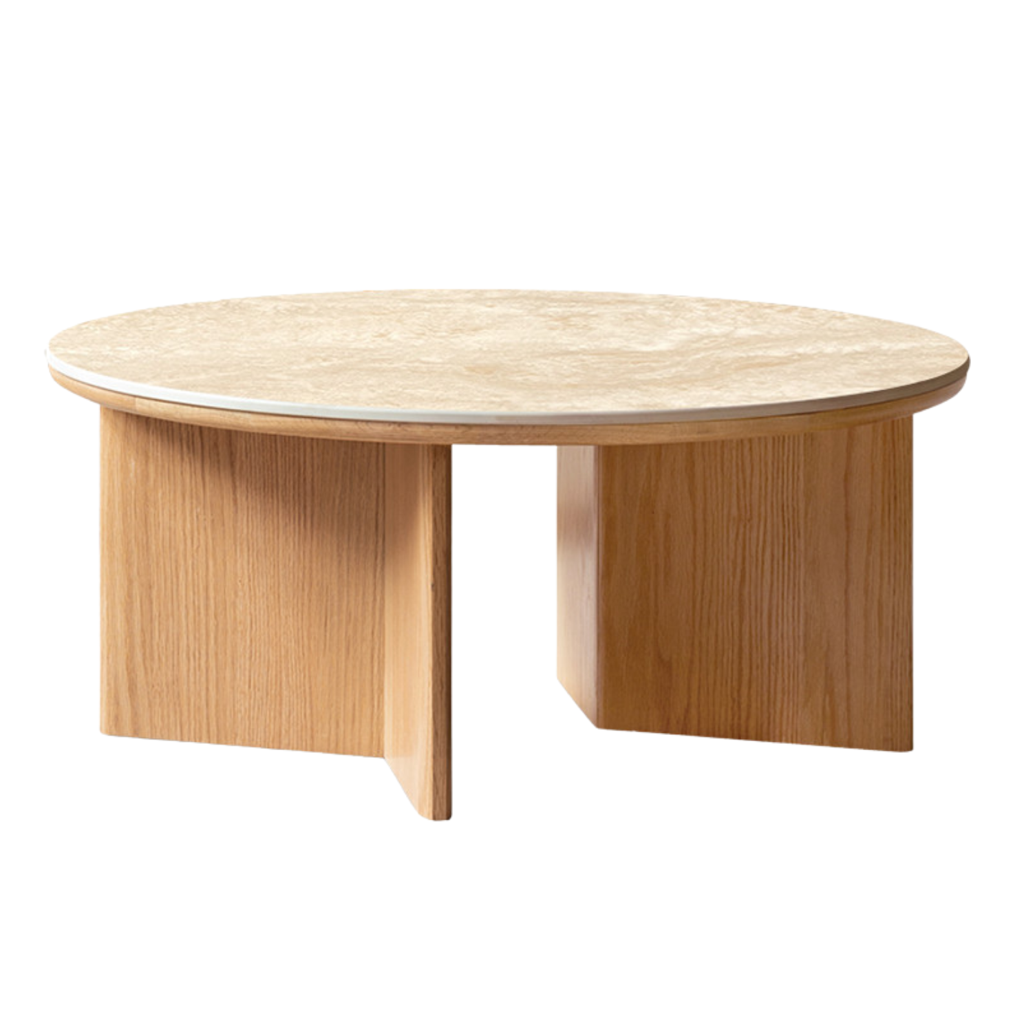 31.4x31.4x13.7 inch / 80x80x35 cm / Natural Wood Color / Coffee table  (travertine slate)