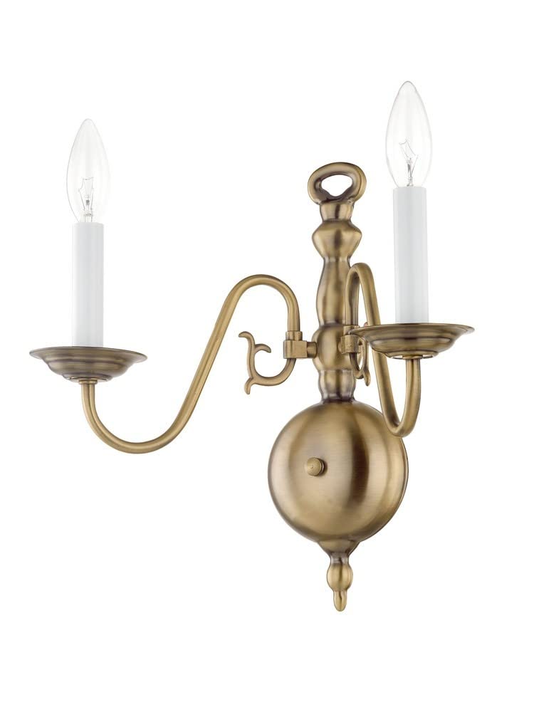 Livex Lighting 5002-02 Williamsburg 2-Light Polished Brass Wall Sconce - Elegant Wall Lighting for Bedroom, Hallway & Living Room Décor