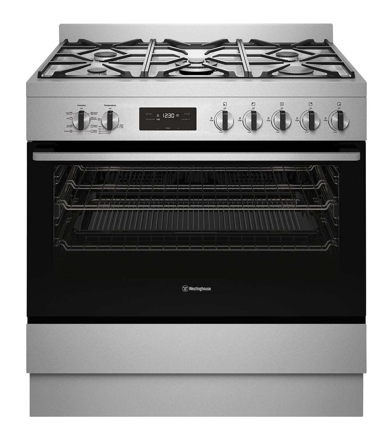 Westinghouse 90cm Dual Fuel Freestanding Cooker - Stainless Steel WFE915SD Gas & Electric Range for Modern Kitchens | Perfect for Baking, Roasting & Family Cooking