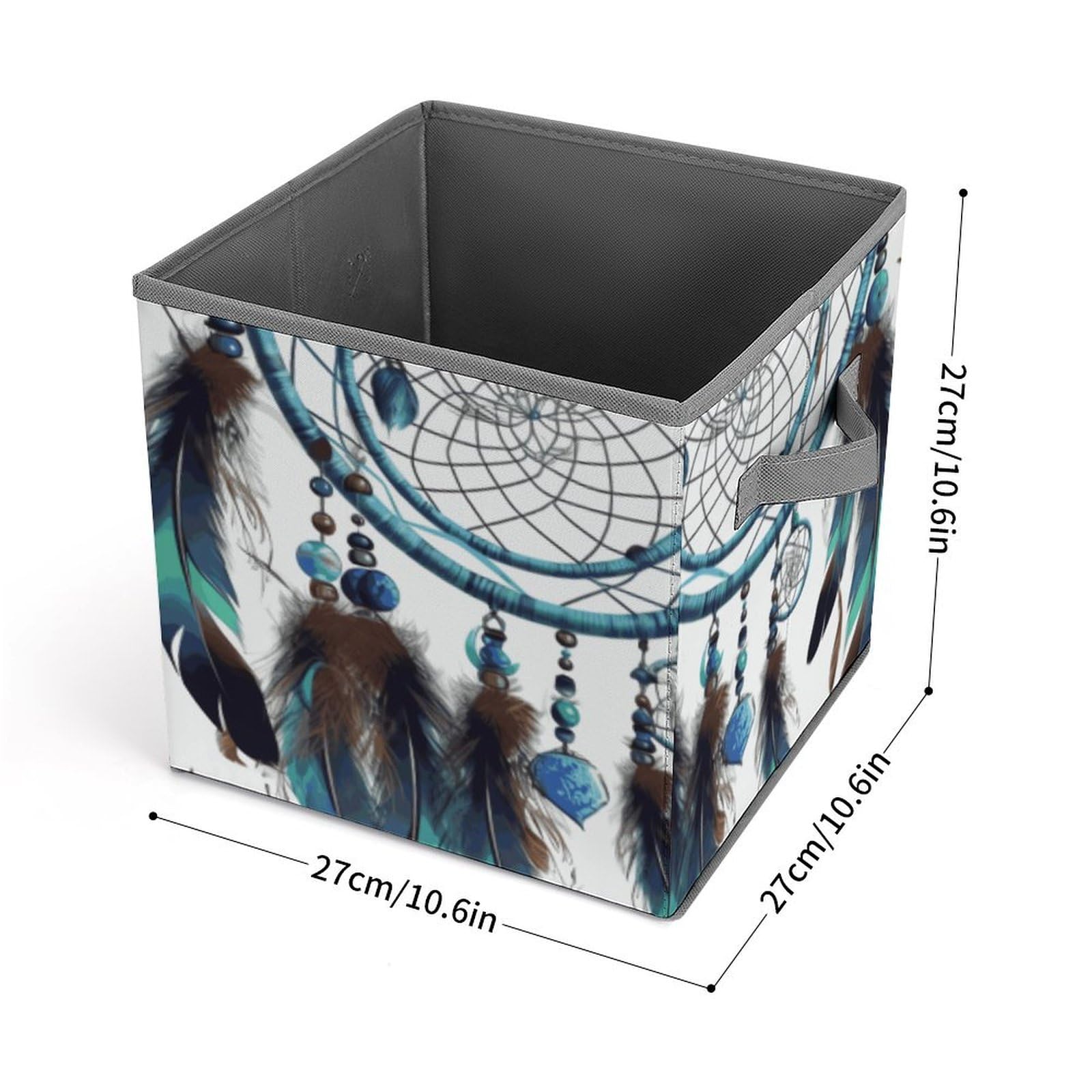 Large Collapsible Storage Bins with Handles - 10.6x10.6x10.6 Inch Dream Catcher Design Closet Organizers for Home & Office - Perfect for Toys, Blankets, Books & Seasonal Decor Organization