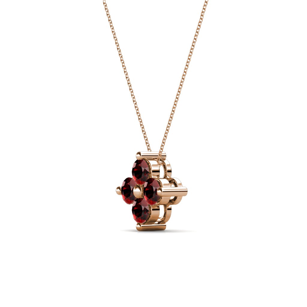 14K Rose Gold Floral Pendant with 0.34ctw Round Red Garnet Stones & 18