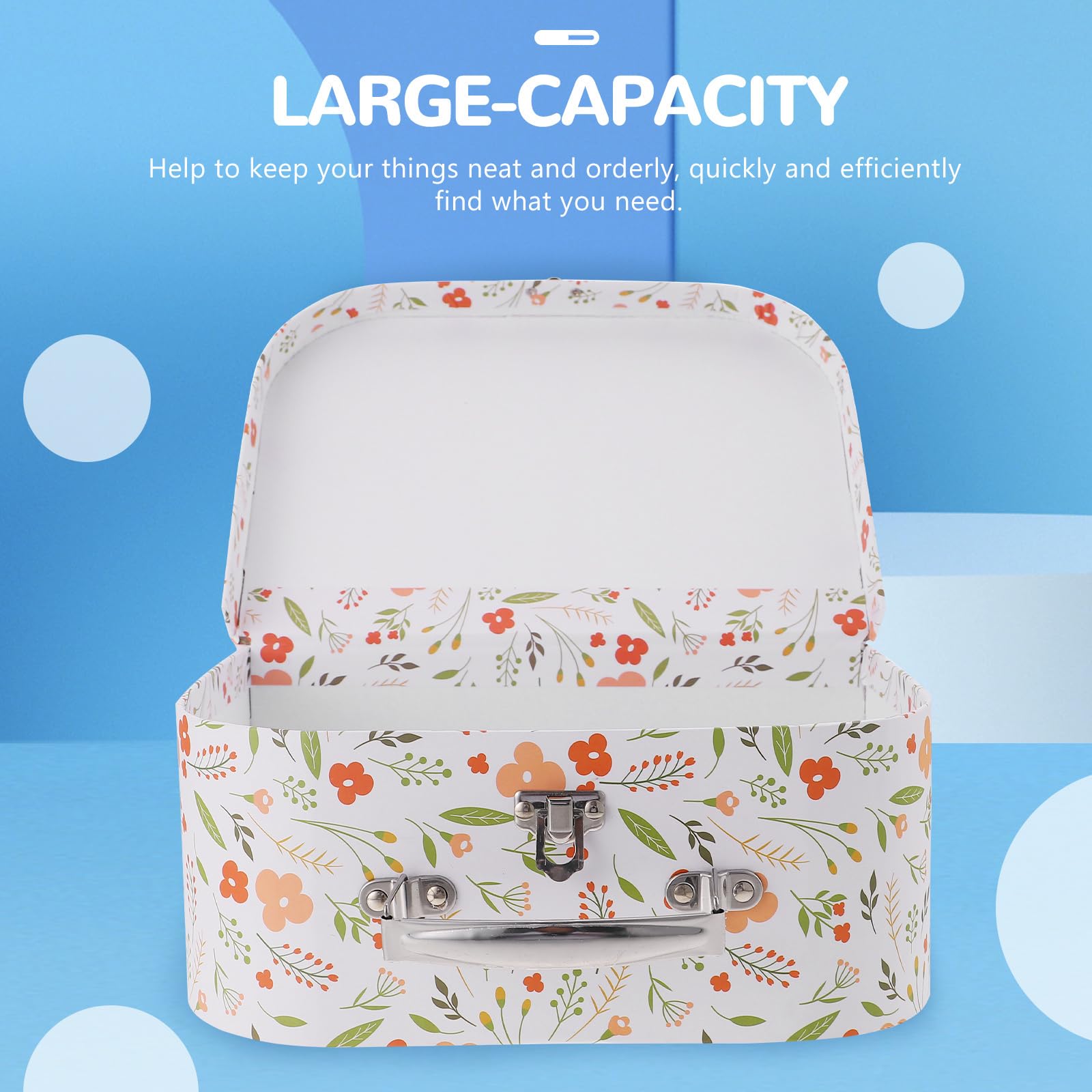 Zerodeko Decorative Paperboard Storage Box with Handle - Floral Pattern Cardboard Suitcase with Lid, Kids Toy Organizer & Handheld Storage Case for Home, Nursery, Travel & Gift Wrapping