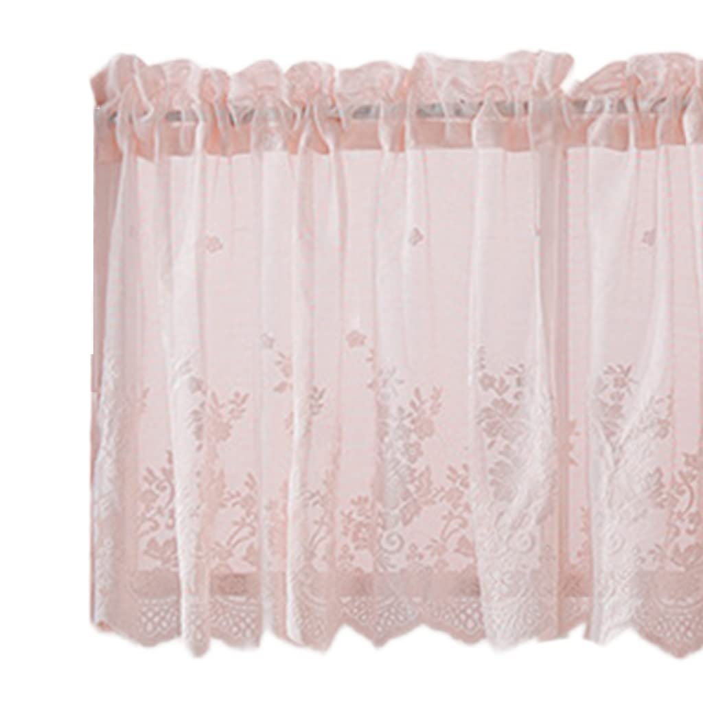 BAXIXINGYUNMU Short Curtains for Kitchen & Cafe - Elegant Lace Trim Flower Print Mesh Window Drapes, Modern Jacquard Design - Perfect for Coffee Shops, Breakfast Nooks and Cozy Home Decor