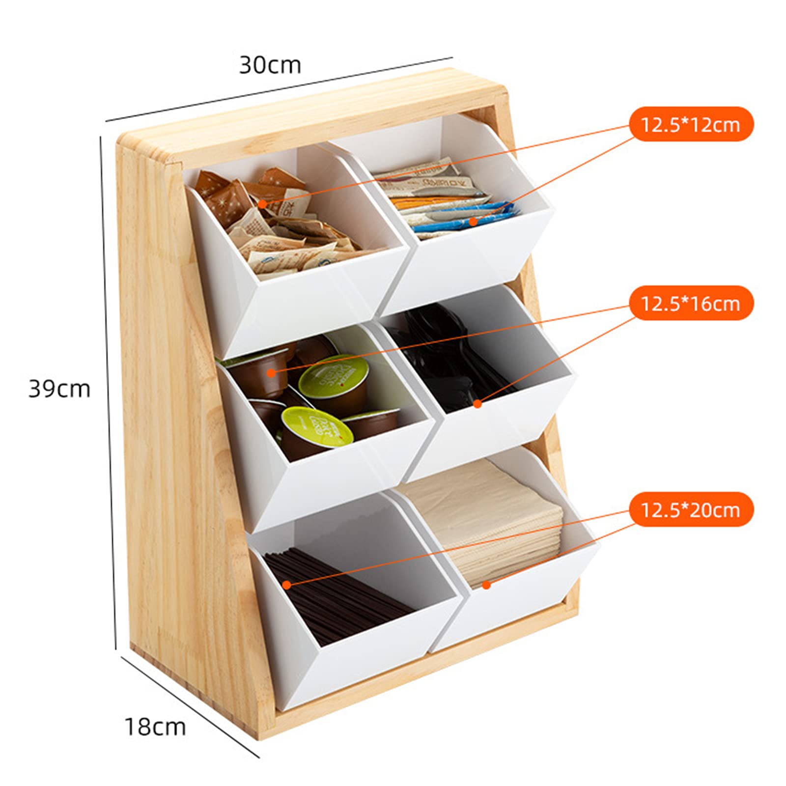 AIZYR Wooden Coffee Condiment Organizer - Countertop Storage for Coffee Creamers, Sugars, Tea Bags & Accessories | Perfect for Kitchen, Office & Coffee Station Organization