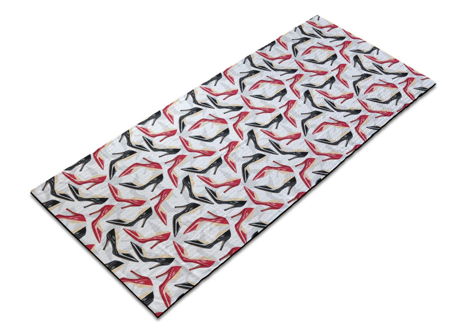 Ambesonne Non-Slip Yoga Mat Towel - Red & Black Fashion Pattern with High Heel Design, 25