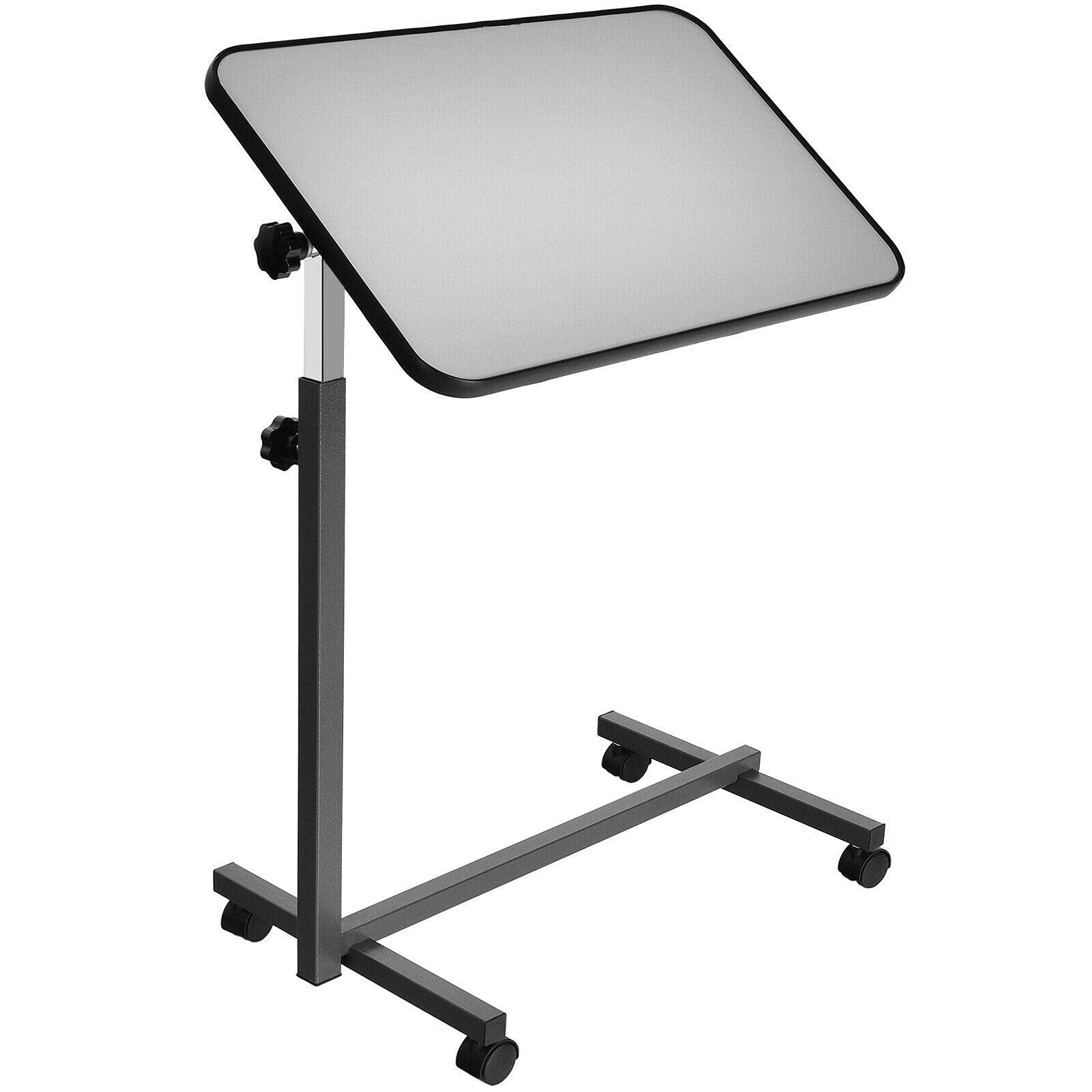 Overbed Rolling Table with Tilting Top - Adjustable Laptop Stand, Food Tray & Bedside Desk for Home Office, Hospital & Dorm Use - Perfect for Working, Eating & Watching TV in Bed