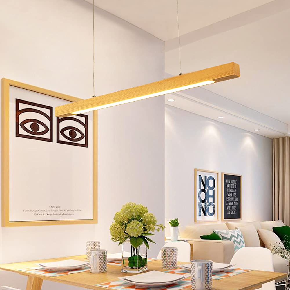 Modern LED Wood Pendant Light - Minimalist Hanging Chandelier for Dining Room, Kitchen Island & Bedroom | Energy-Efficient Wooden Ceiling Lamp for Home Decor | Perfect Over Tables, Countertops and Living Areas