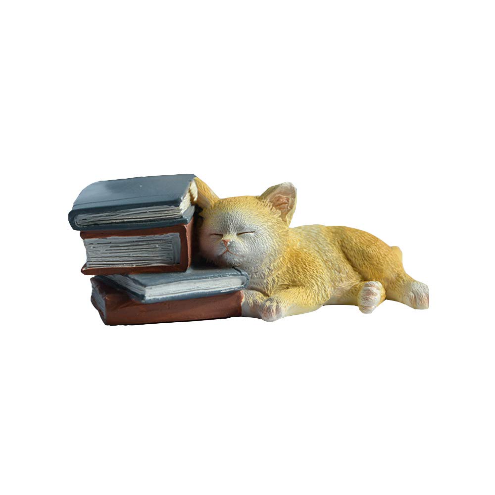 Miniature Cat with Book Statue - Cute Book Lover Figurine for Home Decor, Office Desk, and Bookshelf Display | Perfect Gift for Readers and Cat Lovers