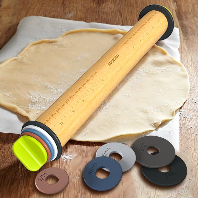 Adjustable Thickness Wooden Rolling Pin for Baking - 13.6