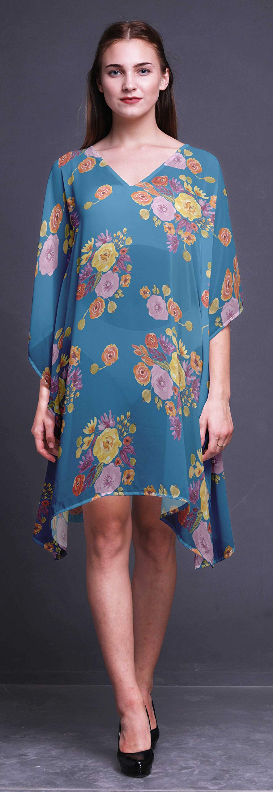 Bimba Women's Short Caftan Midi Dress - Beach Cover Up, Swimwear Dress, Summer Boho Kaftan for Pool, Vacation & Resort Wear