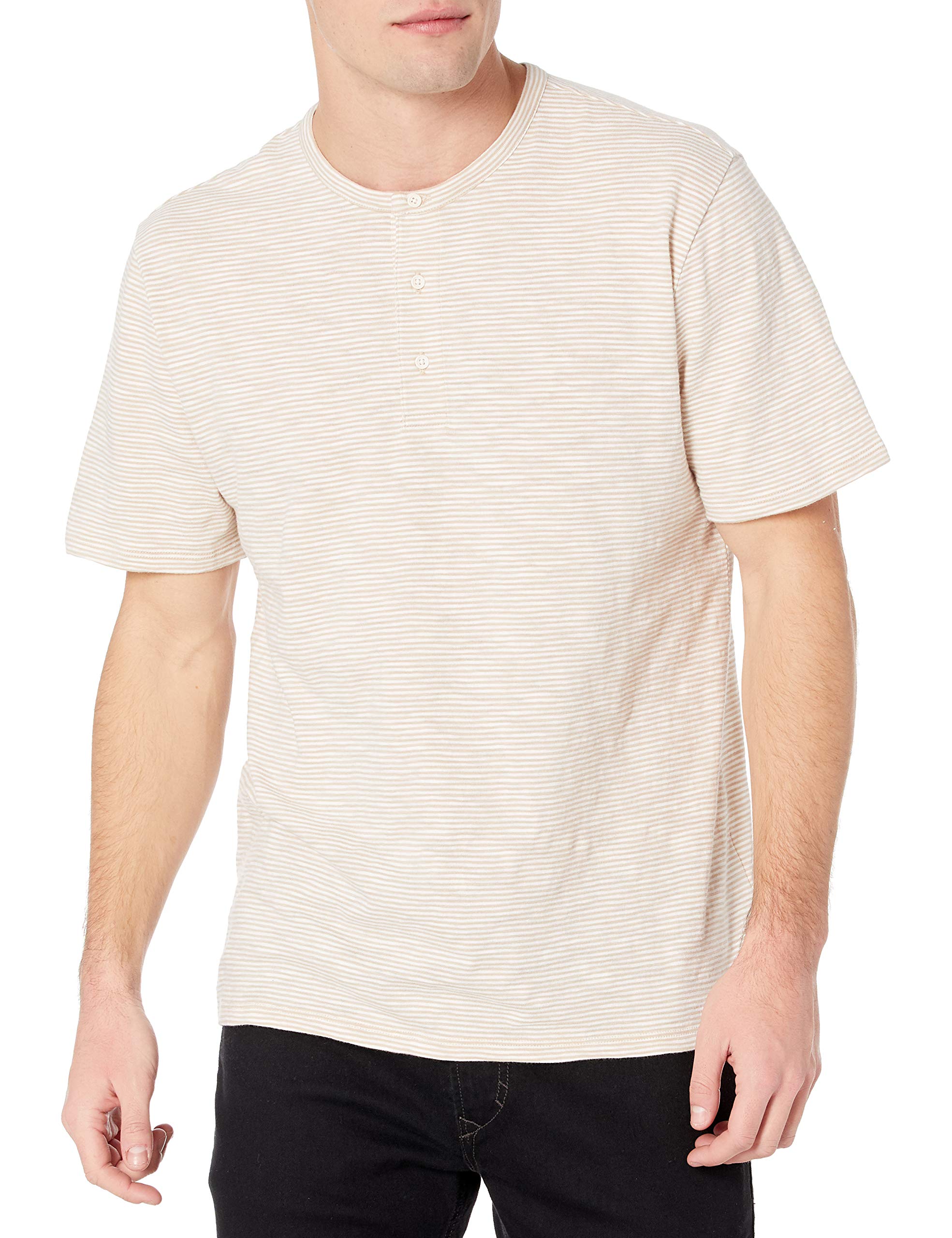 Vince Men's Striped Short Sleeve Henley Shirt - Casual & Comfortable Cotton Top for Everyday Wear, Work, and Outdoor Activities