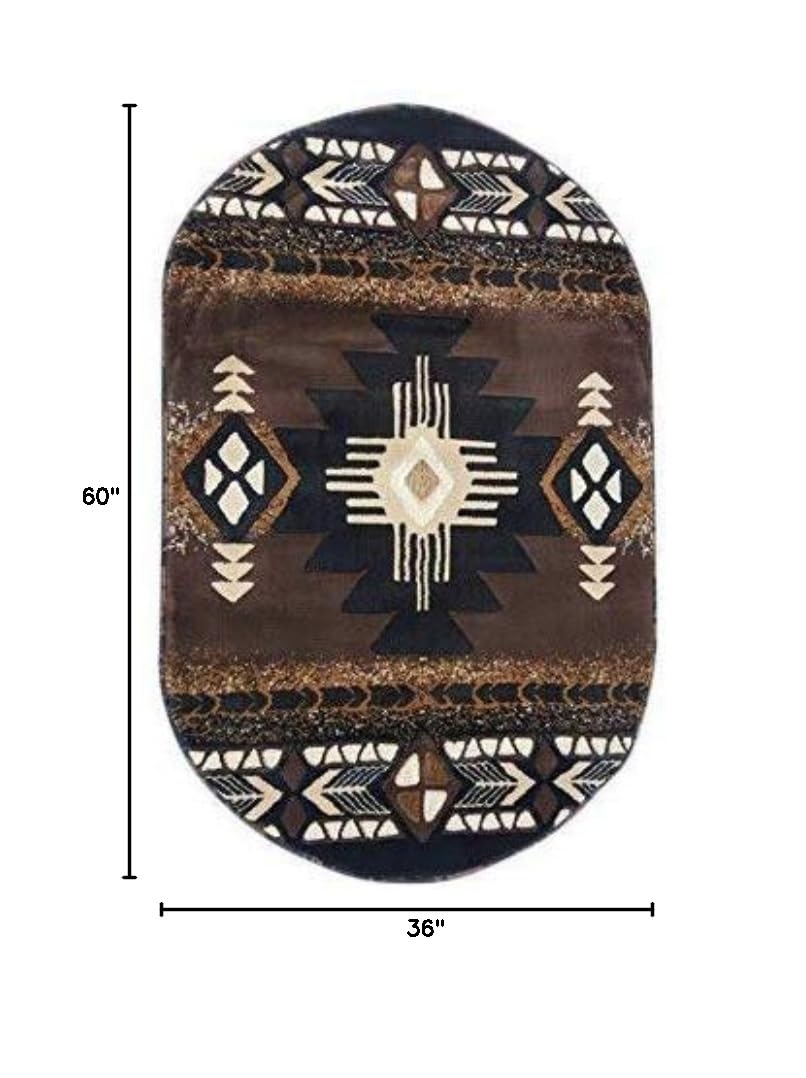 Champion Southwestern Navajo Aztec Indian Chocolate Brown Area Rug 3x5 Feet Oval - Boho Chic Living Room, Bedroom, or Dorm Decor