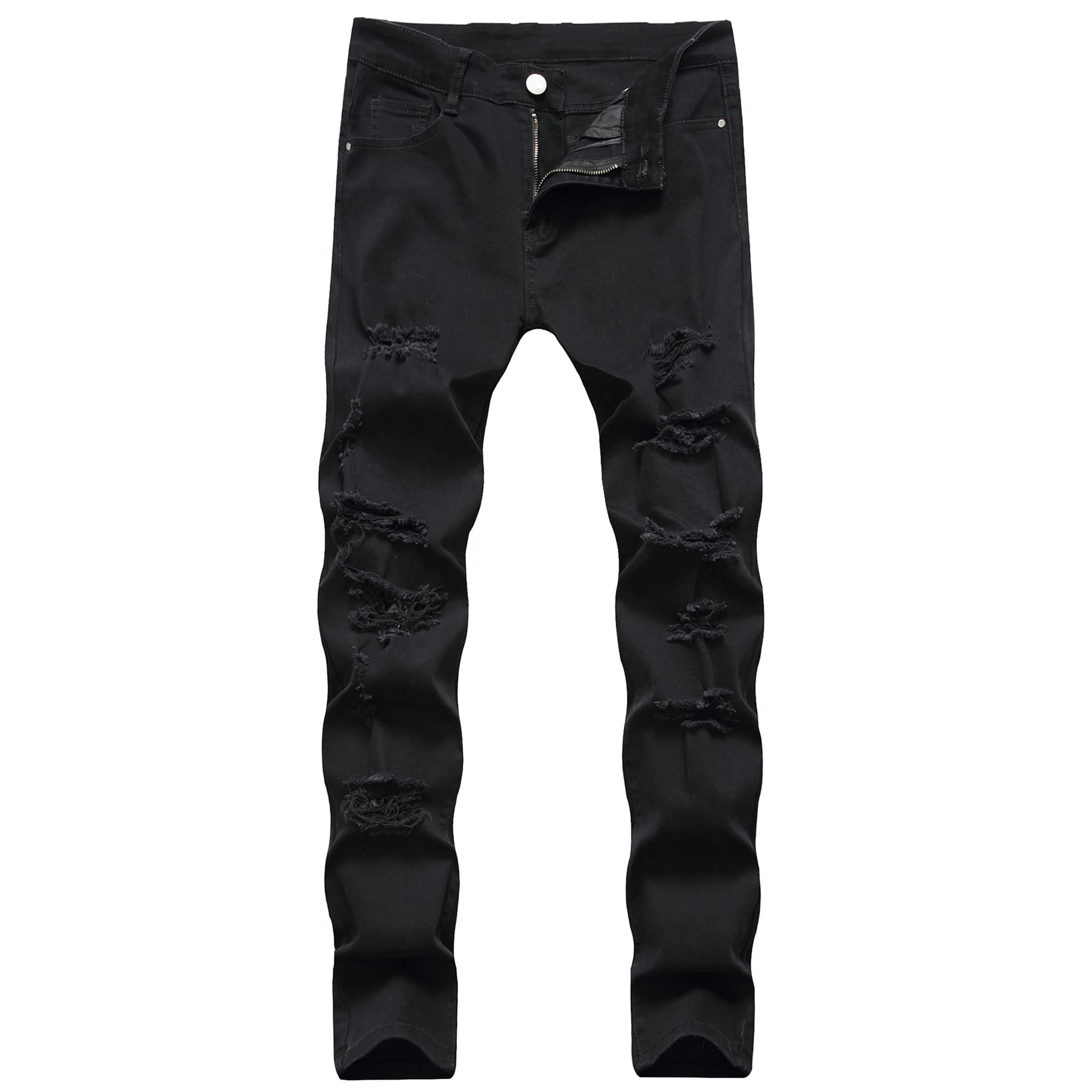 Men's Skinny Straight Two-Tone Jeans - Black & Red Patchwork Slim Fit Cotton Denim Pants (Size 30) | Trendy Casual Wear for Street Style & Night Out