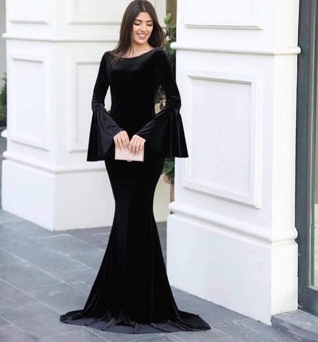 Elegant Women's Velvet Evening Dresses Long Sleeve Mermaid Prom Gown for Formal Events & Special Occasions