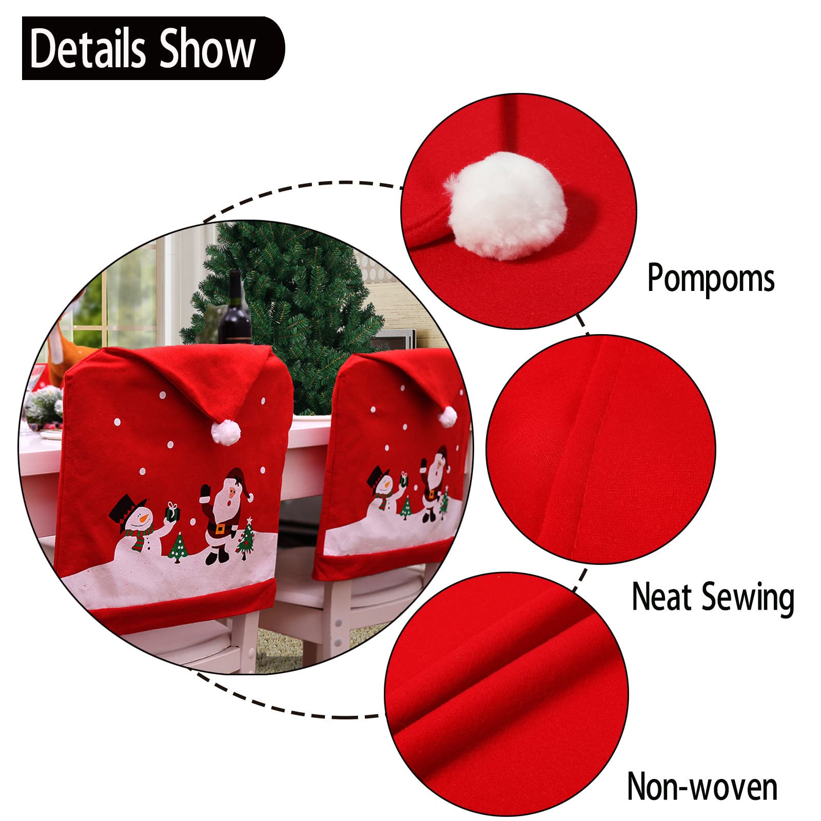 Qubjus 4 Pack Christmas Chair Covers - Santa Snowflake Snowman Slipcovers for Dining Room, Kitchen & Restaurant Holiday Decor | Perfect for Christmas Parties, Home Decor & Festive Gatherings