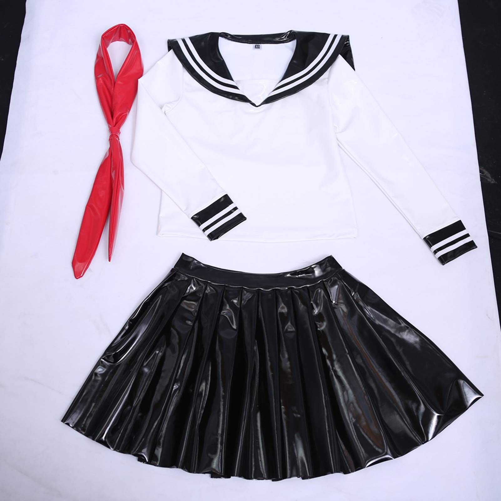 Leesuo Women's Sexy Faux Latex Japanese Schoolgirl Sailor Uniform Babydoll Outfit - Anime Cosplay Costume for Halloween, Party & Roleplay