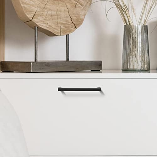 GOBEKOR 5 Pack Matte Black Cabinet Handles - 3-3/4 Inch (96mm) Hole Center, Modern Square Dresser Pulls for Kitchen & Bathroom Cabinets, Bedroom Furniture Hardware - Durable & Stylish Upgrade for Home Organization