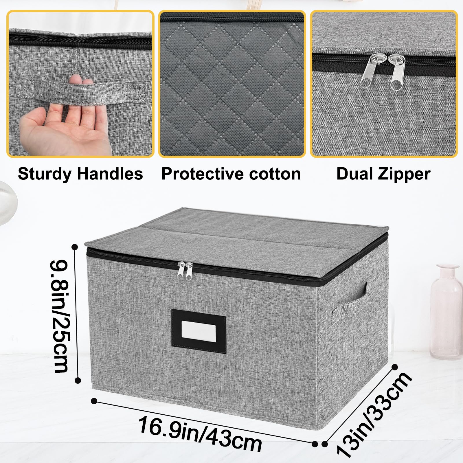 VERONLY 12-Piece Wine Glass Storage Box with Dividers - Hard Shell Quilted Protector for Stemware, Crystal & Glassware - Stackable, Light Grey - Perfect for Home Bar, Kitchen Organization & Party Serving