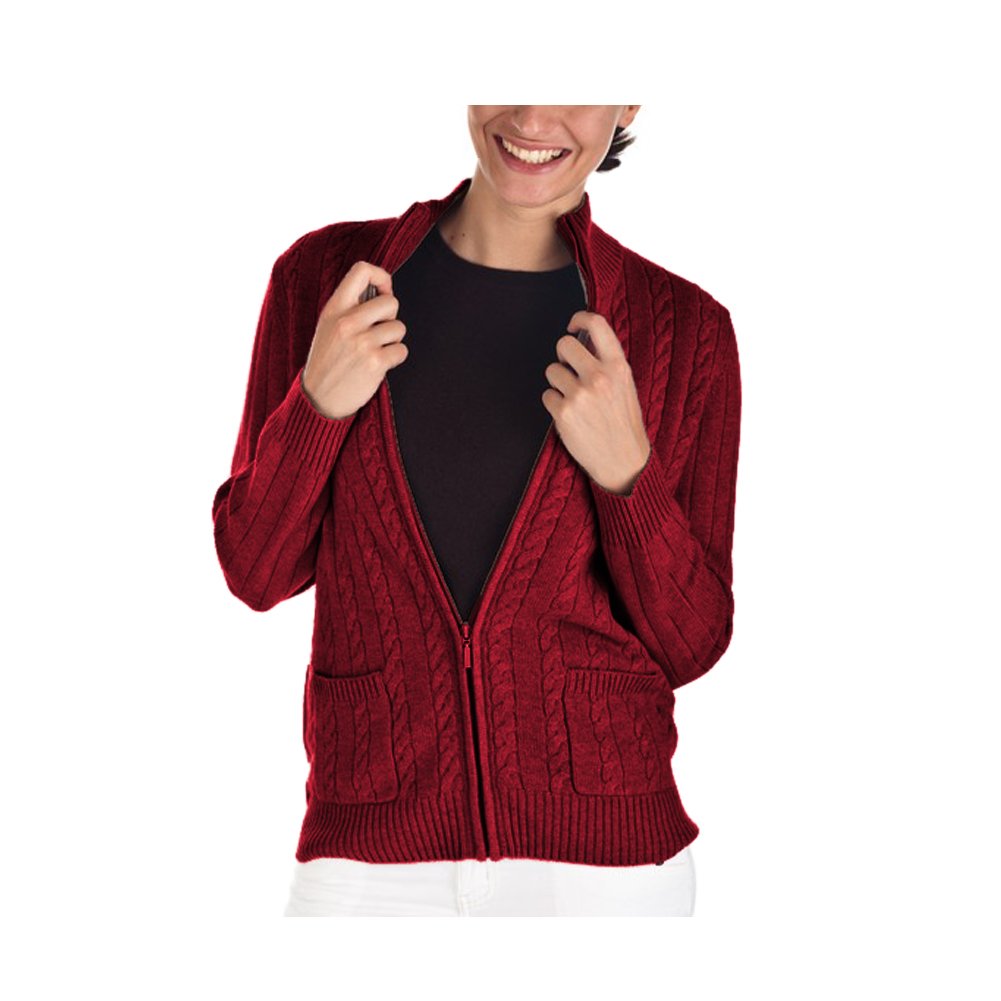 Parisbonbon Women's 100% Cashmere Mock Neck Cardigan Sweater - Dark Red, Size 5X - Cozy Winter Wear for Office & Casual Outfits
