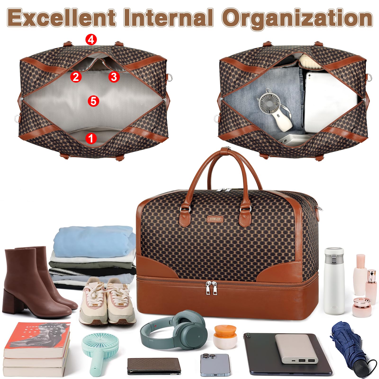Stylish Women's Weekender Bag - Large Nylon Travel Duffel with Shoe Compartment | Perfect Carry-On Overnight Bag for Weekend Getaways & Gym Essentials