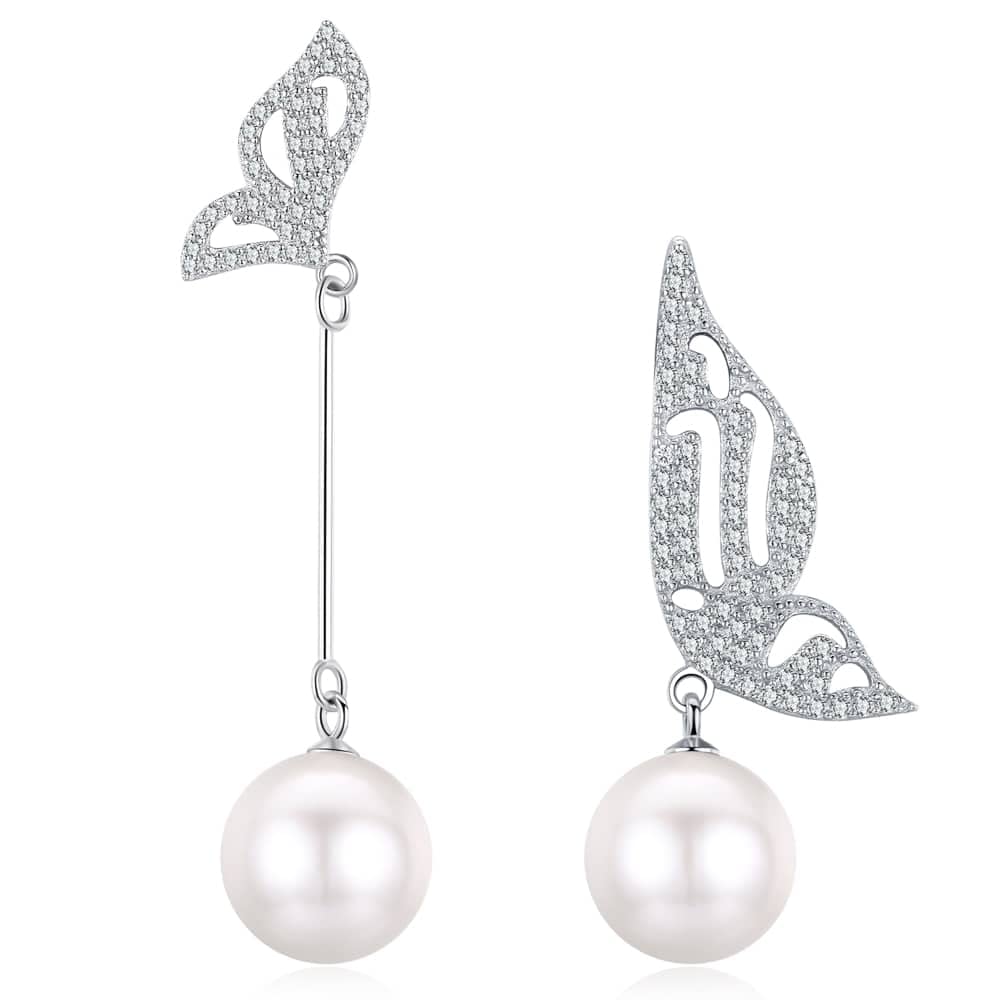 Angel Wings Edison Pearl Earrings – Vintage Style Dangle Earrings for Women, Gift for Her, Perfect for Weddings, Parties & Special Occasions