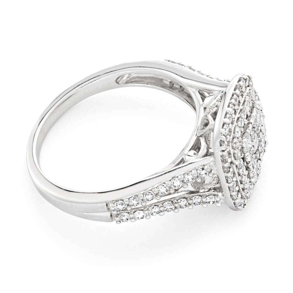 9ct White Gold 1 Carat Diamond Ring with 91 Brilliant Cut Diamonds - Elegant Engagement, Wedding & Anniversary Jewelry Gift for Women