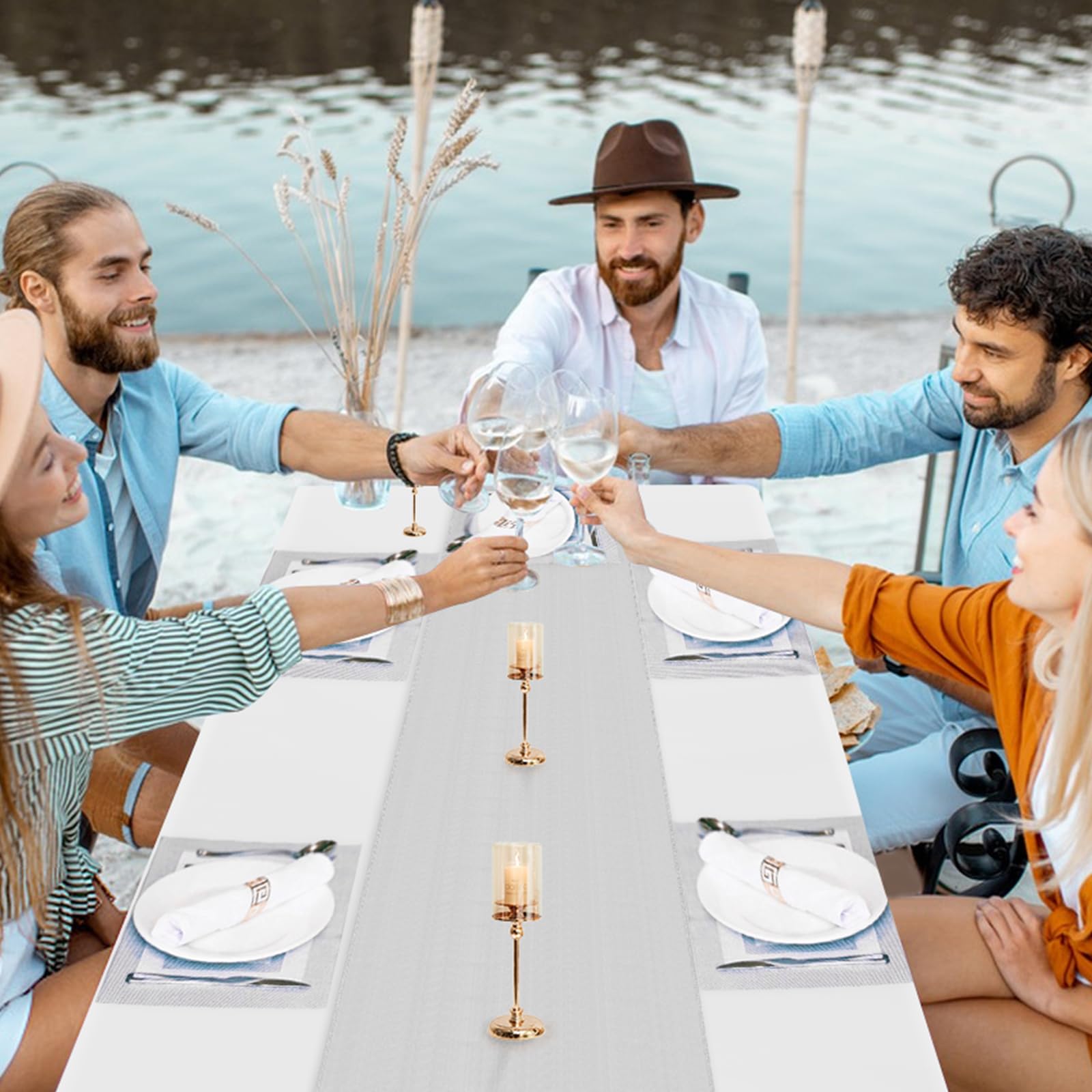 12-Pack Disposable White Tablecloths & Satin Table Runners - Rectangle Party Table Covers for Birthday, Wedding, Anniversary Decorations - Perfect for Banquets, Buffets, and Special Events