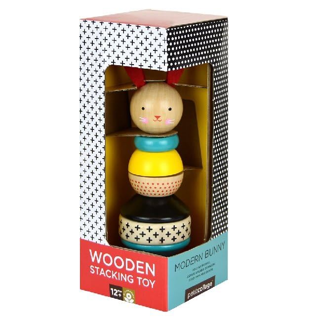 Petit Collage Wooden Rabbit Stacking Toy - Montessori Educational Stacking Blocks for Toddlers, Eco-Friendly Baby Toys for Early Learning & Sensory Play