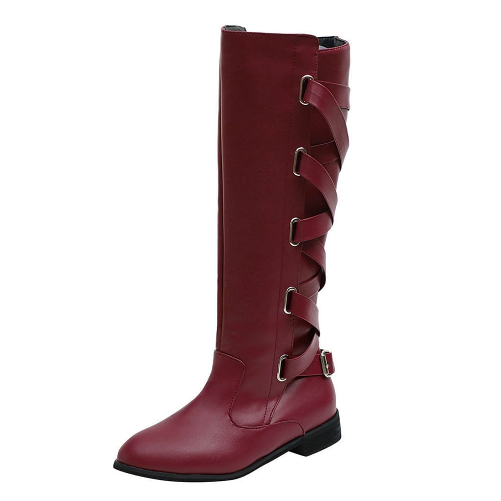 Women's Retro Leather Knee-High Flat Heel Boots - Mid-Calf Warm Winter Boots Size 10 | Perfect for Casual Outfits, Office Wear & Cold Weather Fashion