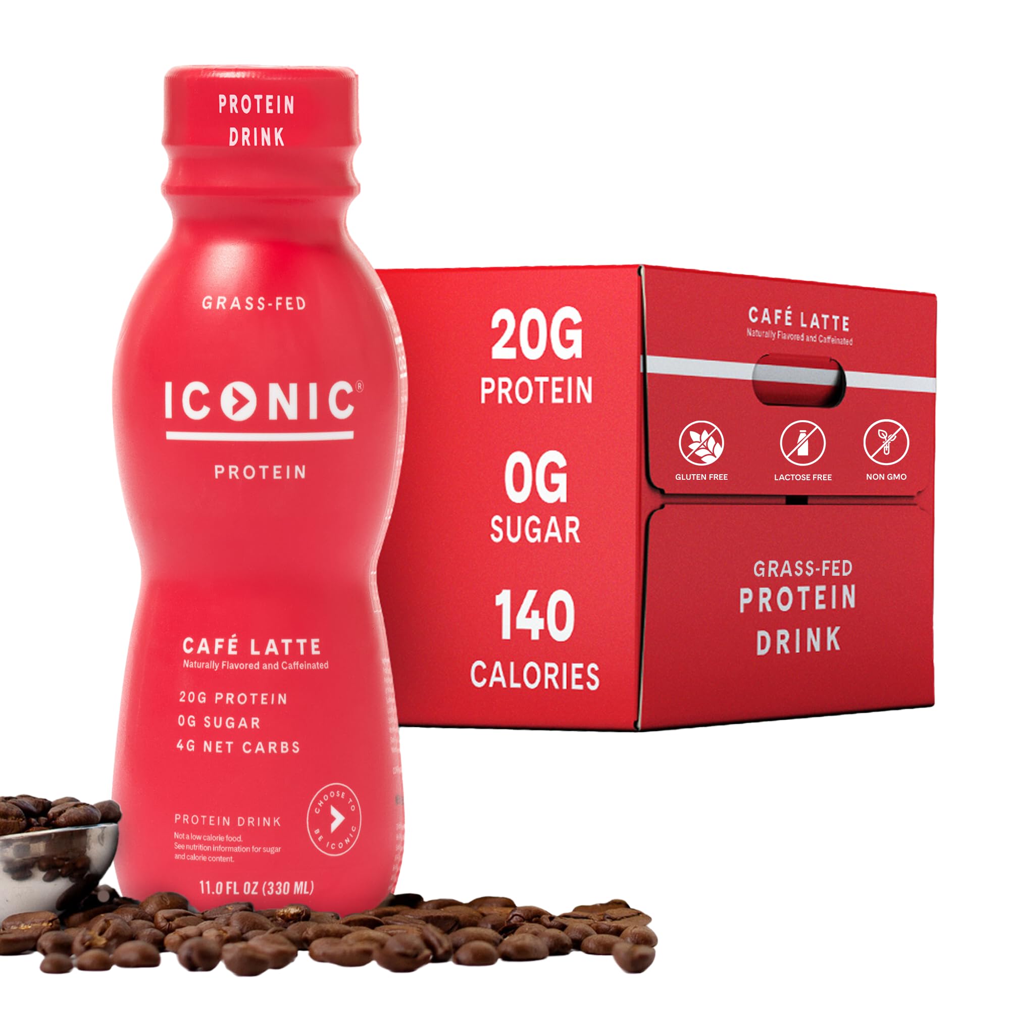 Keto-Friendly Protein Coffee - Iconic Protein Drinks Café Latte (12 Pack) | Sugar-Free, Low-Carb, 20g Protein, 100mg Caffeine | Lactose-Free & Gluten-Free | Perfect for Weight Loss, Workout Energy & Morning Boost