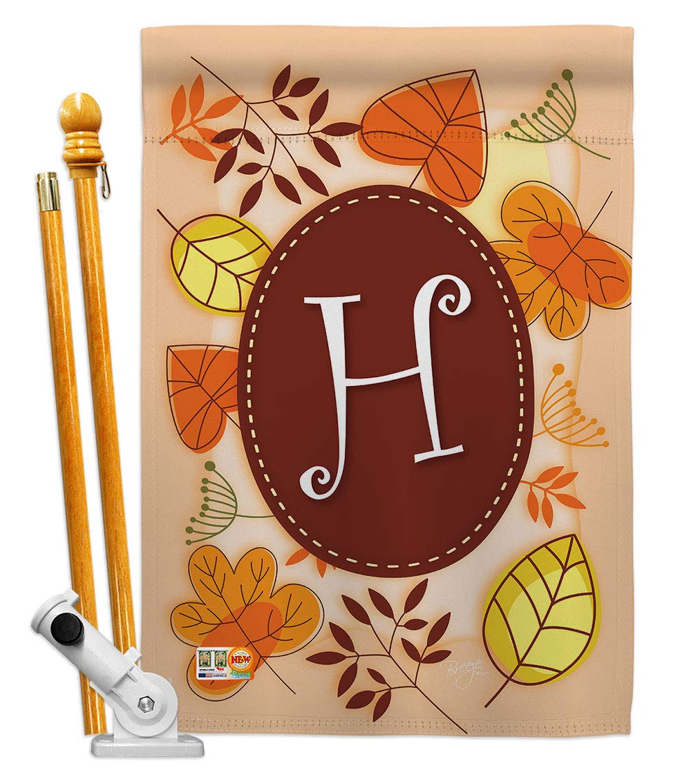 Breeze Decor Autumn H Initial Fall Flag Set 28x40