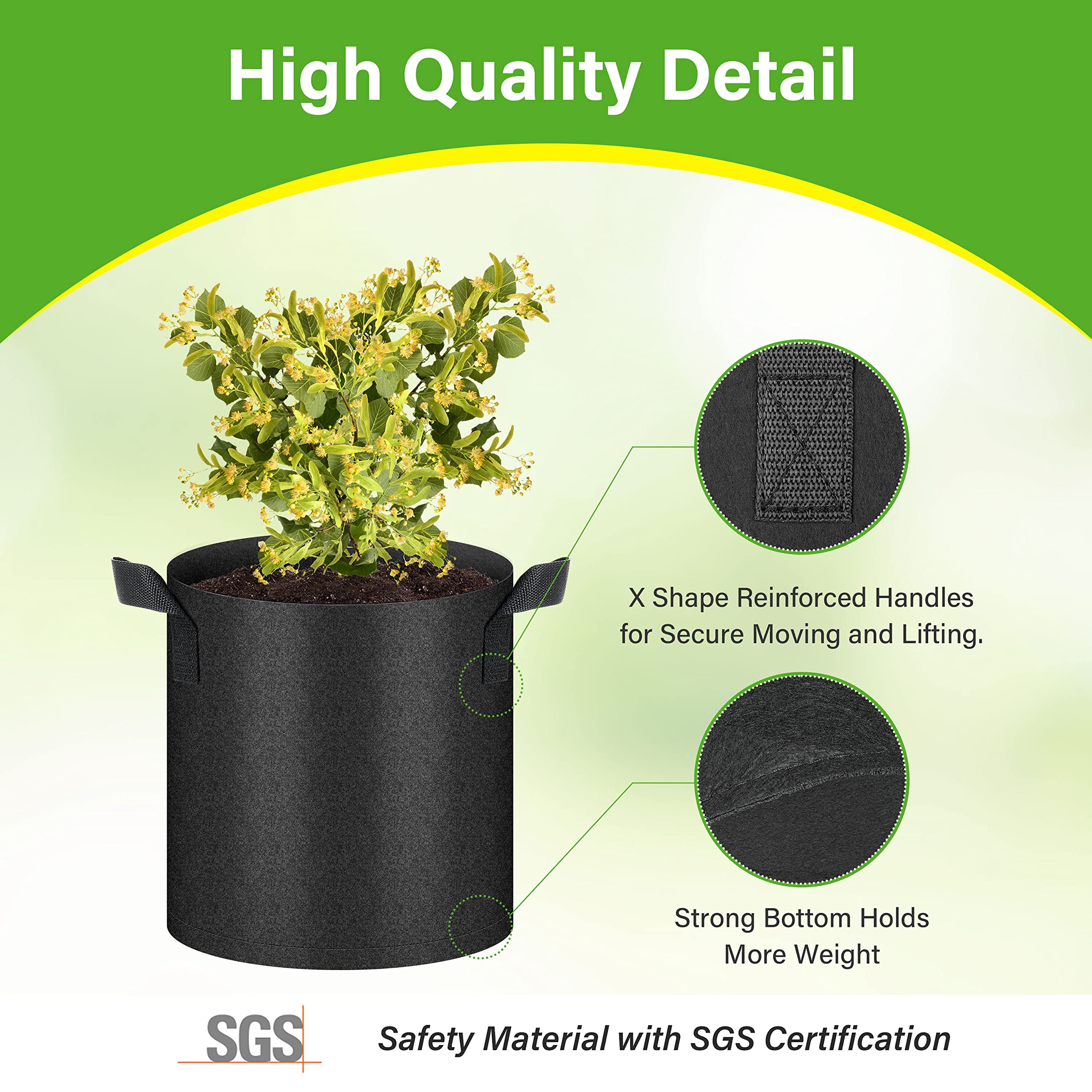 HealSmart 6-Pack 2 Gallon Nonwoven Fabric Grow Bags with Handles - Breathable Plant Pots for Vegetables, Fruits, Flowers & Herbs - Ideal for Indoor/Outdoor Gardening, Balcony Planting & Urban Farming (Black)
