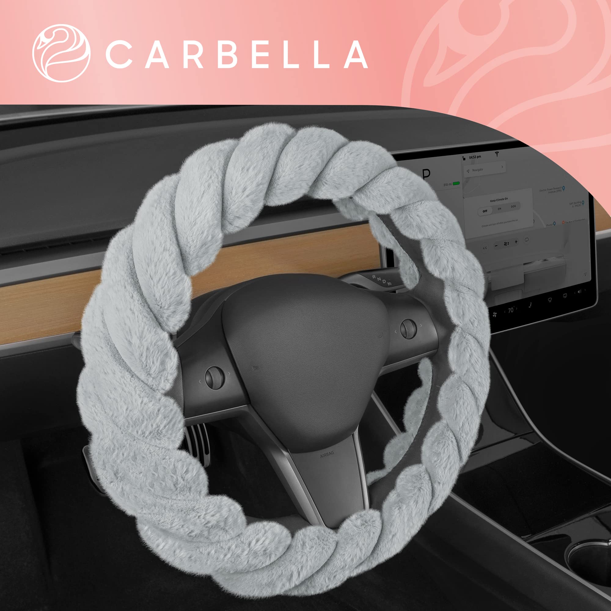 Soft Faux Fur Steering Wheel Cover - 15 Inch, Gray, for Women - Cozy Driving in Winter