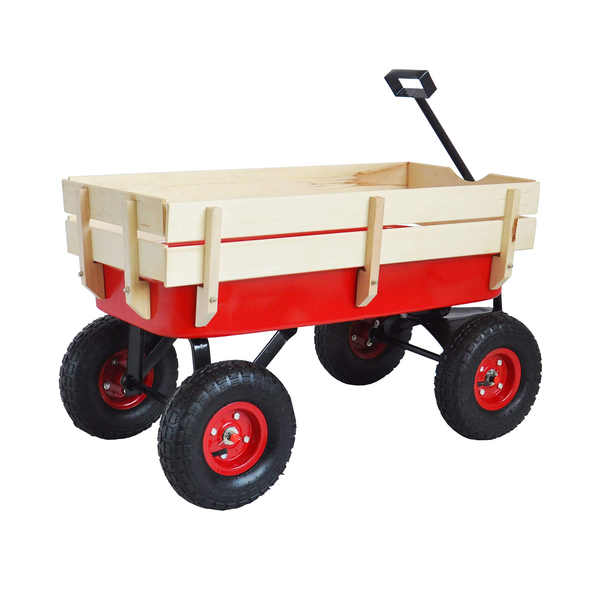 Collapsible Outdoor Utility Wagon with Folding Table & Drink Holders - Portable Folding Cart for Camping, Beach, Picnic & Tailgating - Red & White