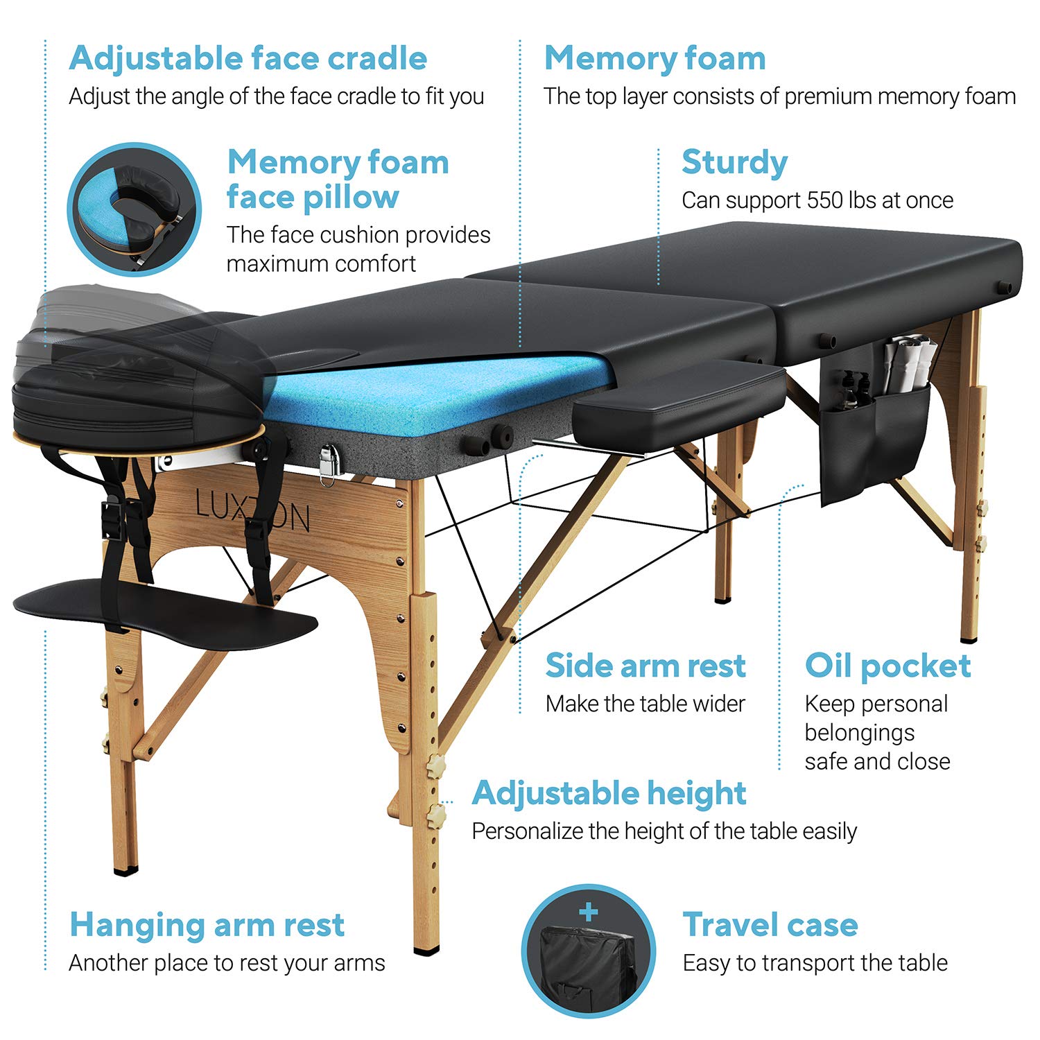 Luxton Home Portable Foldable Massage Table - 72