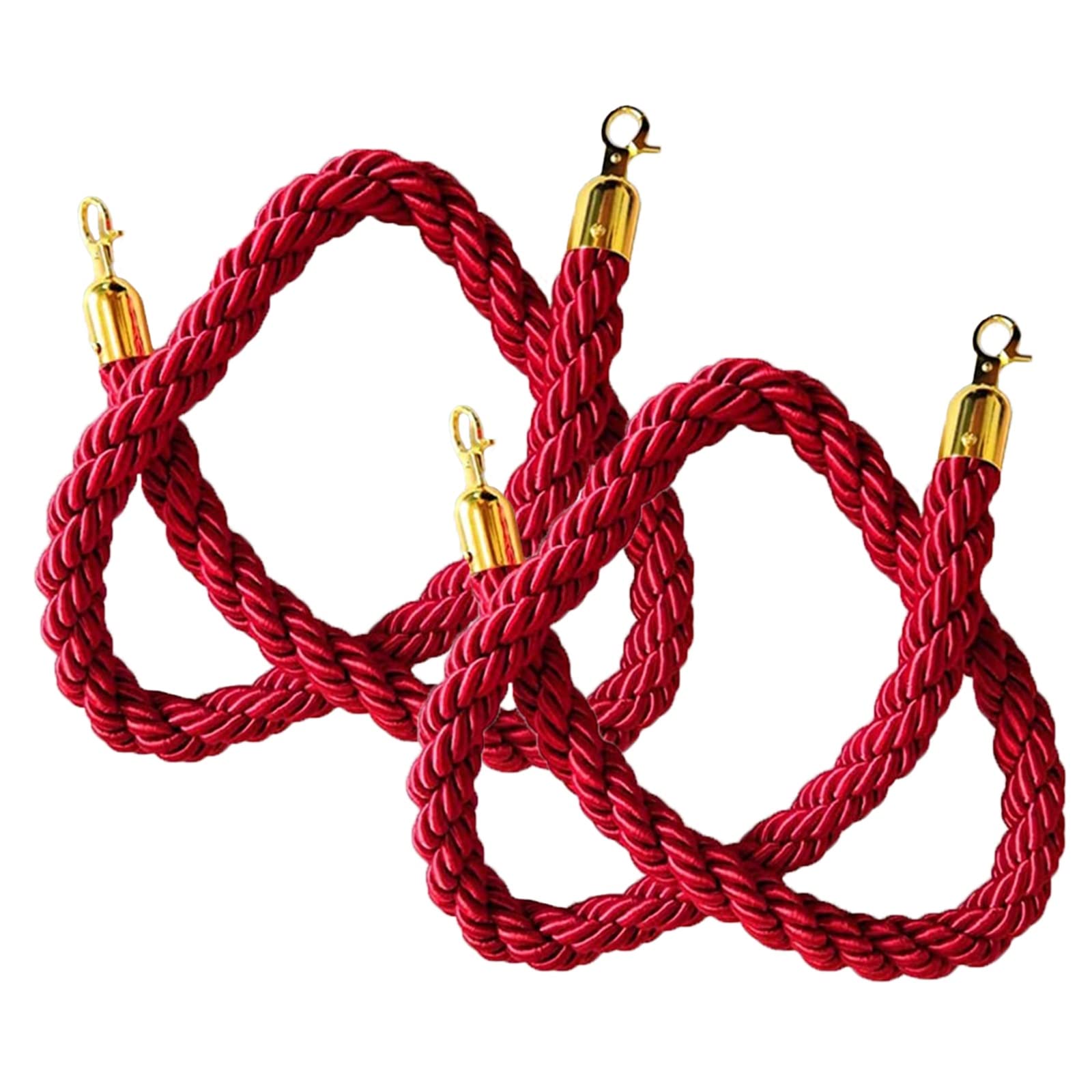 Premium Braided Hemp Rope Barrier for Crowd Control - 250cm/98in Red Woven Stanchion Rope with Gold Hooks - Perfect for Event Entryways, VIP Areas, Exhibitions & Museum Displays