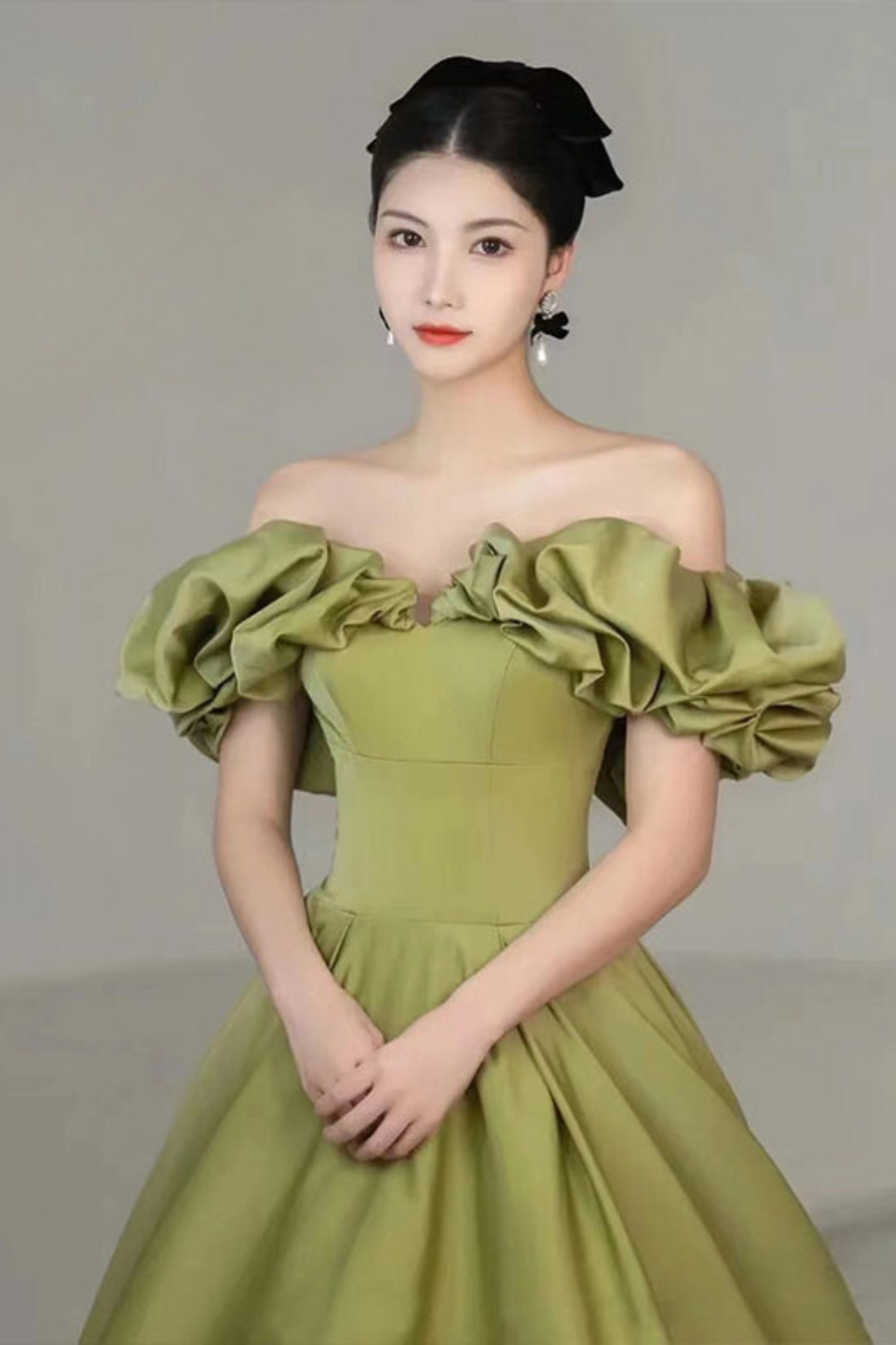 Elegant Off Shoulder Satin Green A-Line Dress for Women - Perfect for Cocktail Parties, Weddings & Evening Events